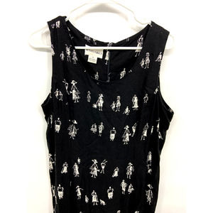 Vintage Betsy's Things Black Sleeveless Midi Dress People Printed Size 14